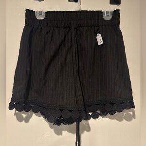 Black Lace Trim Women Shorts